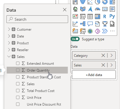 A screenshot of a computer, Data selecting Order Quantity. 