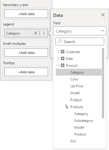 A screenshot of a graph, Data selecting Category. 