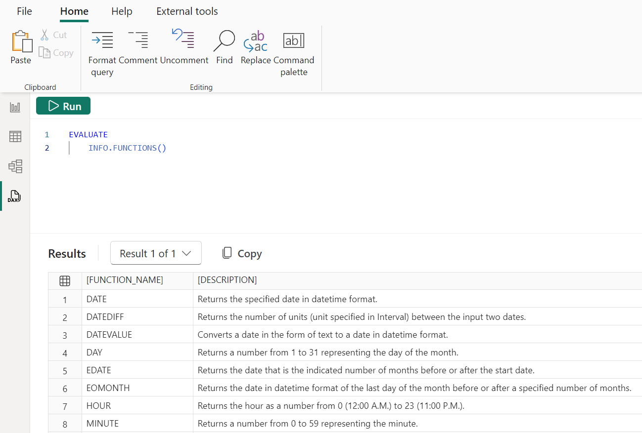 A screenshot of a computer, we have released additional INFO DAX functions.