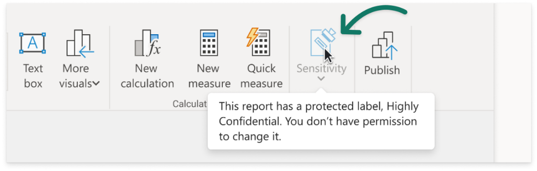 A screenshot of a computer No label change - The user can't change the label on the PBIX file.