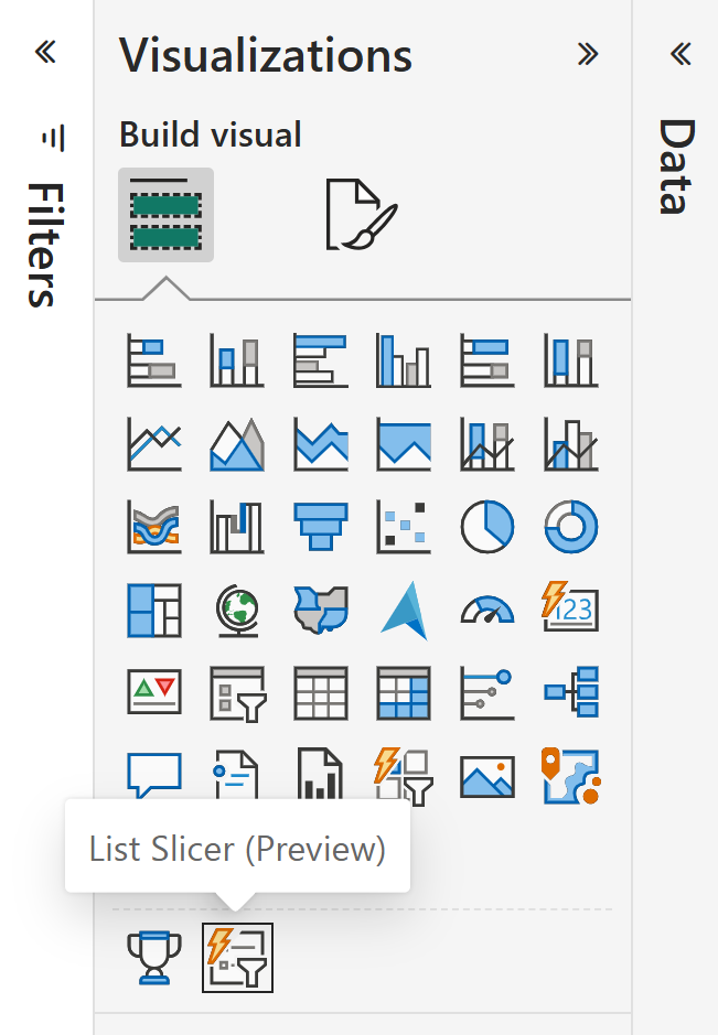 Power BI visualization pane showing a preview visual with “(Preview)” appended to its name to clearly indicate preview status.